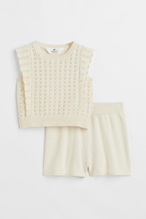 H&M 2-piece Fine-knit Cotton Set Light Beige