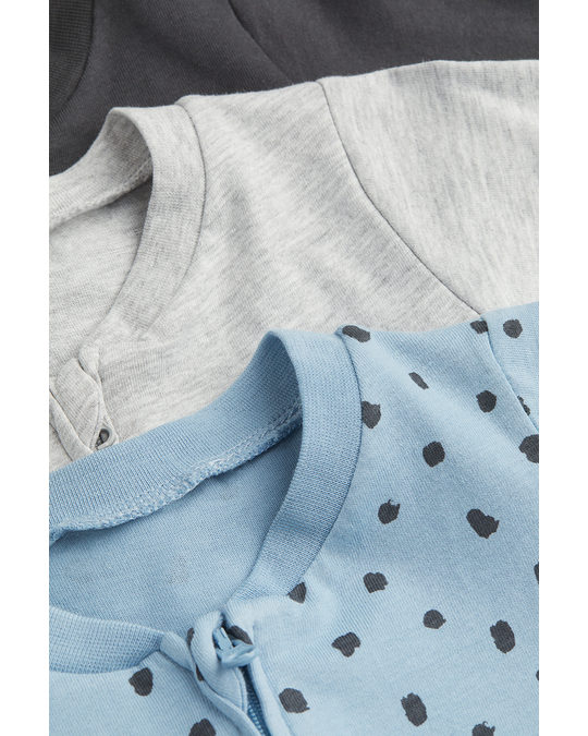H&M 3-pack Zip-up Pyjamas Dark Grey/spotted