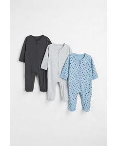 3-pack Zip-up Pyjamas Dark Grey/spotted