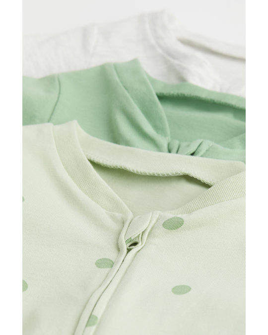H&M 3-pack Zip-up Pyjamas Light Green/spotted