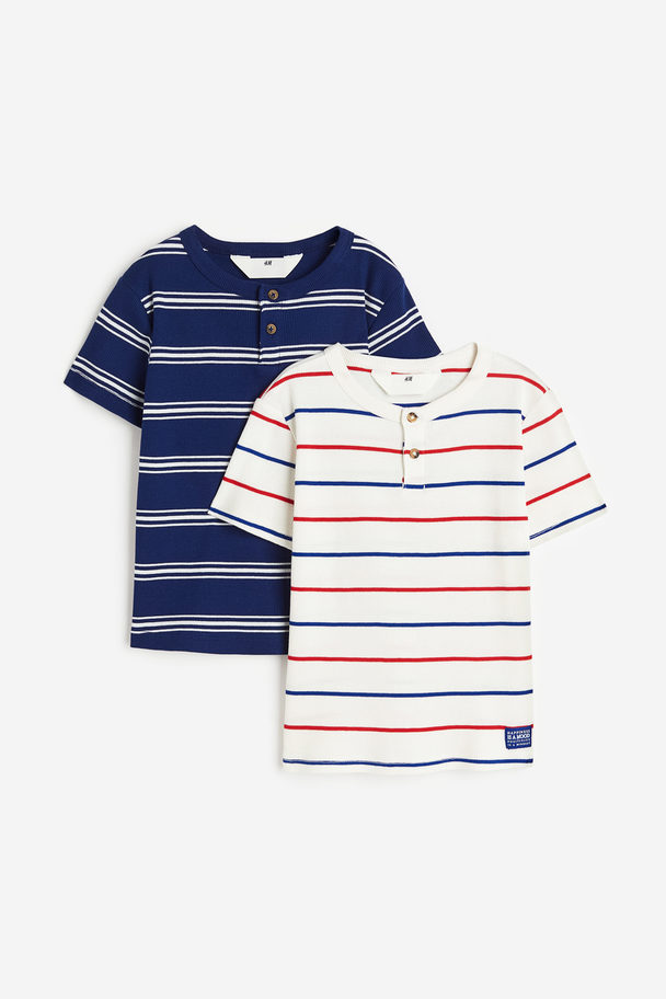H&M 2-pack Henley Tops White/striped