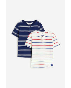 2-pack Henley Tops White/striped