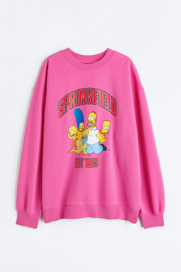 H&M Printed Sweatshirt Cerise/the Simpsons