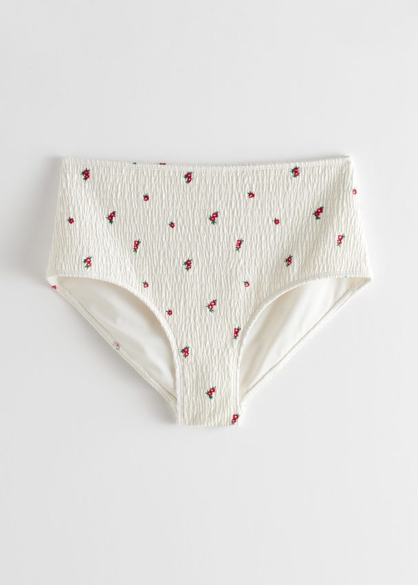 & Other Stories Smocked Floral Embroidery Bikini Bottoms White