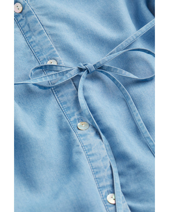 H&M Mama Puff-sleeved Blouse Light Denim Blue