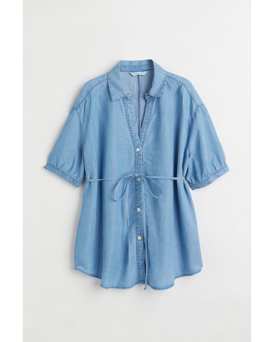 H&M Mama Puff-sleeved Blouse Light Denim Blue