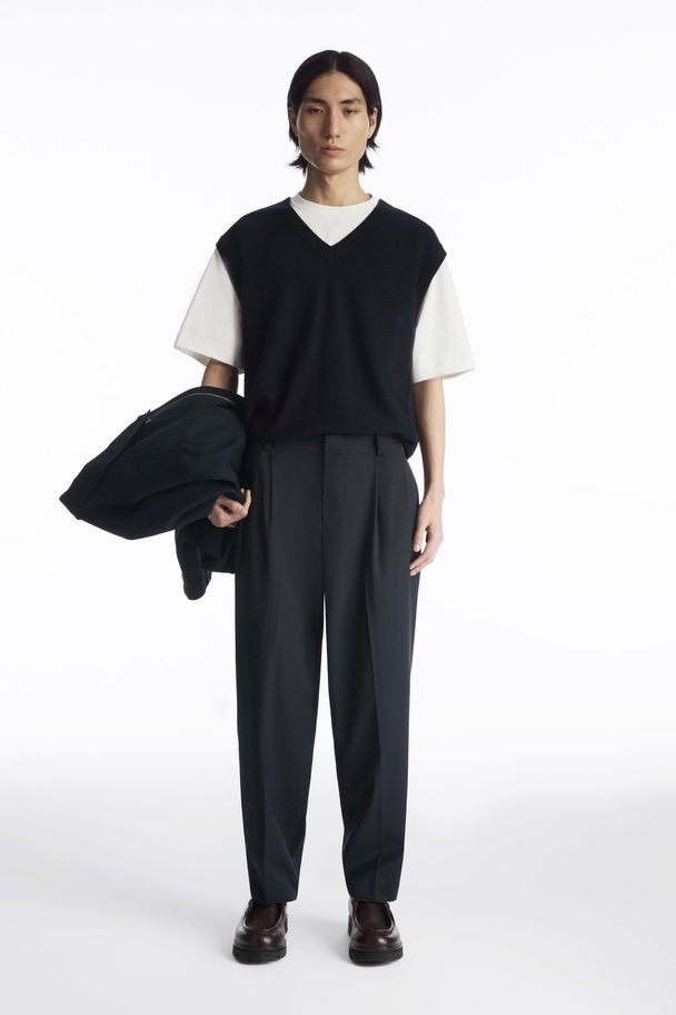 COS Pleated Technical Wool Trousers Navy