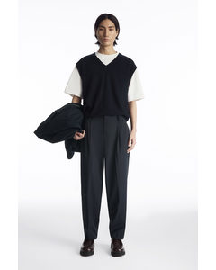 Pleated Technical Wool Trousers Navy