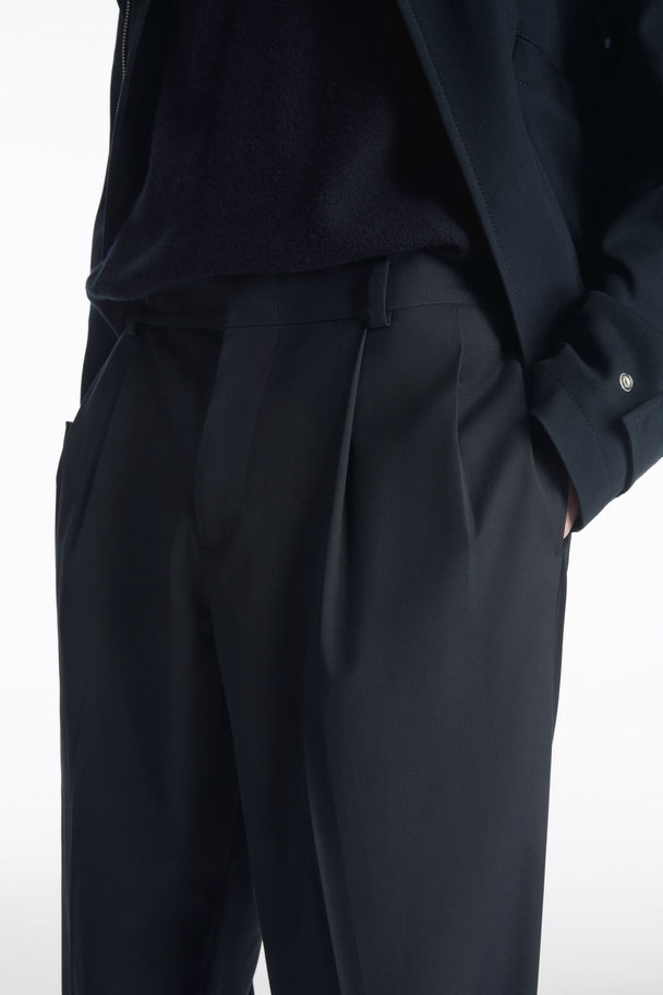 COS Pleated Technical Wool Trousers Navy