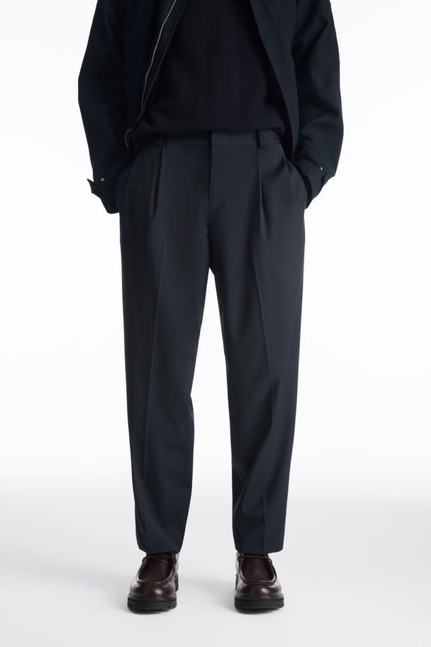 COS Pleated Technical Wool Trousers Navy