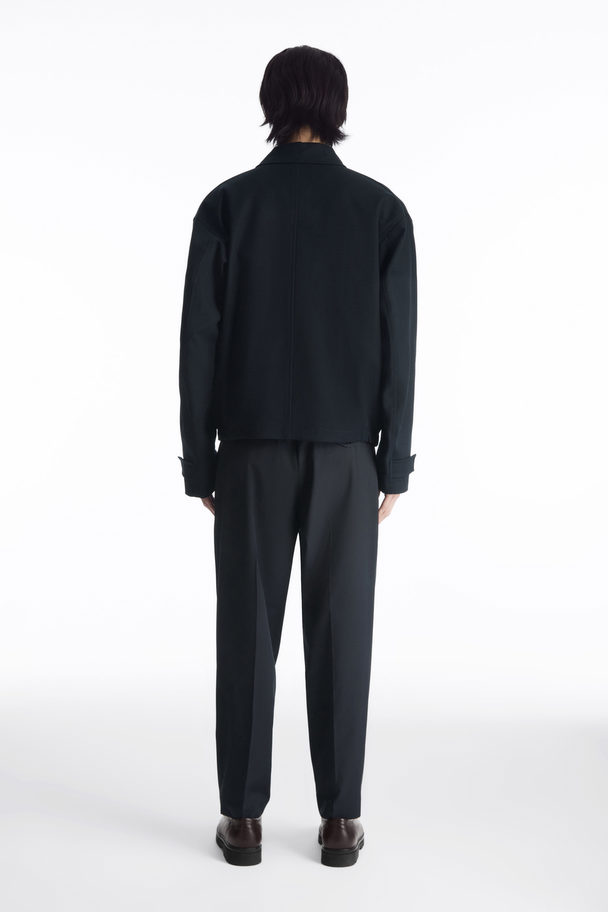 COS Pleated Technical Wool Trousers Navy