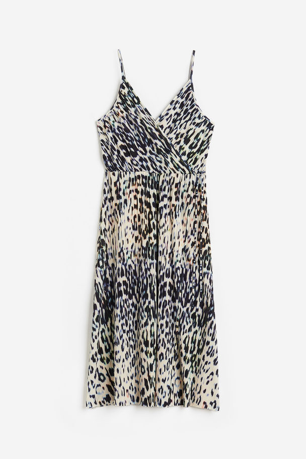 H&M Pleated Wrapover Dress Light Beige/leopard Print