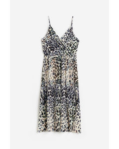 Pleated Wrapover Dress Light Beige/leopard Print