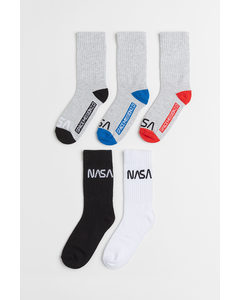 5-pack Ribbed Socks Grey Marl/nasa