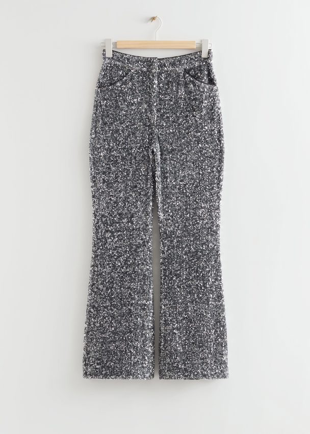& Other Stories Kick Flare Sequin Trousers Silver Sequin