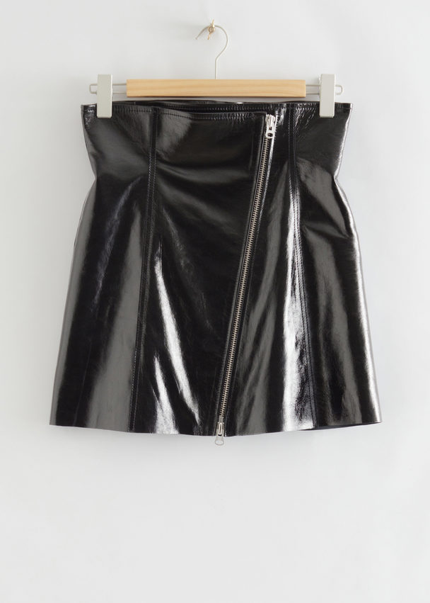 & Other Stories Glossy Leather High Waist Skirt Black