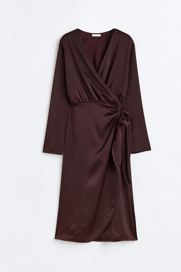 H&M Satin Wrap Dress Burgundy
