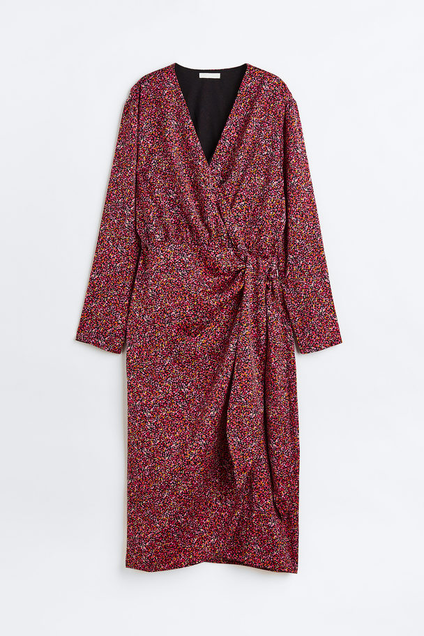 H&M Satin Wrap Dress Red/patterned