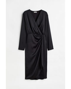 Satin Wrap Dress Black