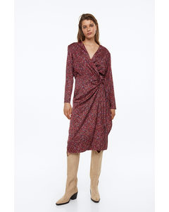 Satin Wrap Dress Red/patterned