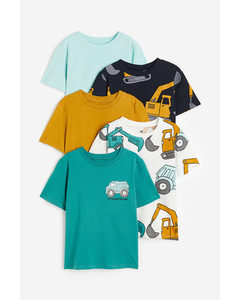 Set Van 5 Tricot T-shirts Mosterdgeel/graafmachines