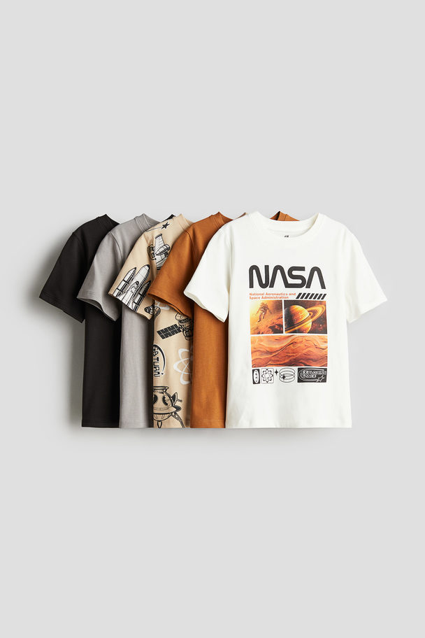 H&M 5er-Pack T-Shirts aus Jersey Weiß/NASA