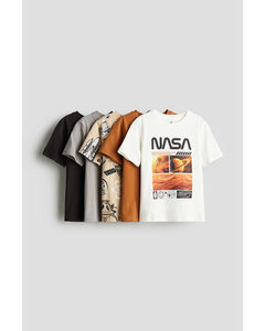 5er-Pack T-Shirts aus Jersey Weiß/NASA