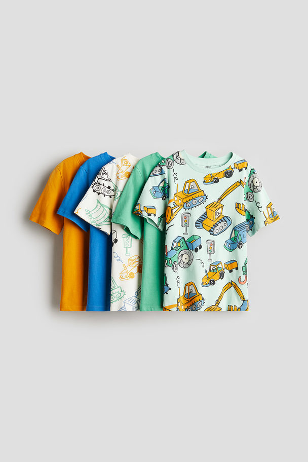 H&M 5-pack Jersey T-shirts Green/construction Vehicles