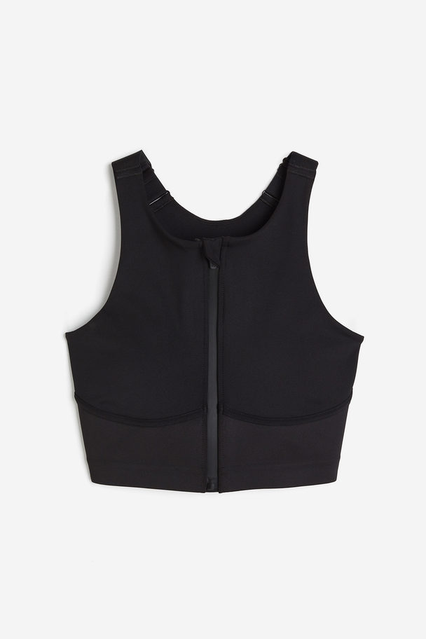 H&M High Support DryMove™ Sport-BH mit Zipper Schwarz