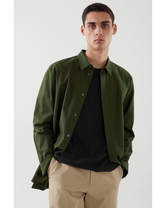 COS Relaxed-fit Contrast-panel Shirt Khaki Green