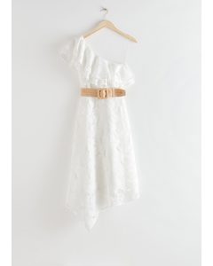 Belted One Shoulder Midi Dress White