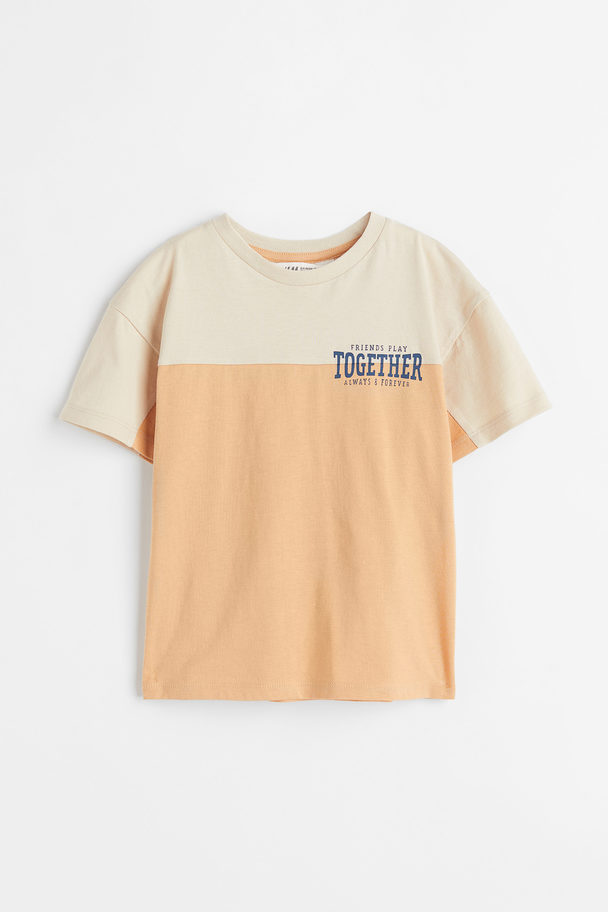 H&M Printed T-shirt Light Beige/together