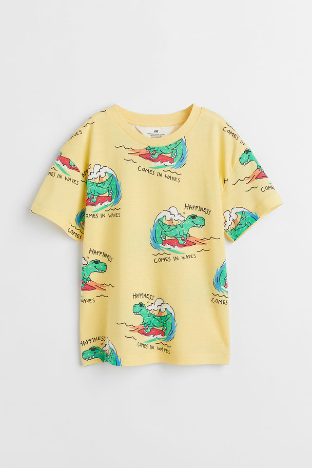 H&M T-shirt Met Print Lichtgeel/dinosaurussen