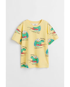 T-shirt Met Print Lichtgeel/dinosaurussen