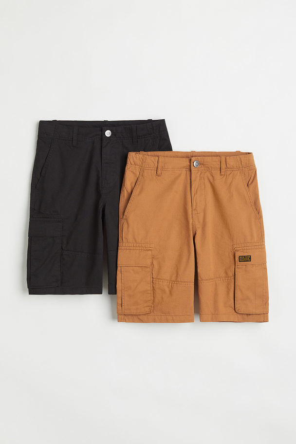 H&M 2-pack Cargo Shorts Light Brown/black