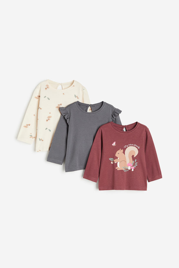 H&M 3-pack Cotton Jersey Tops Dark Pink/squirrel