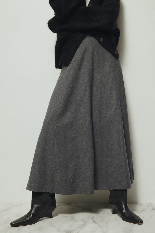 H&M Flared Wool-blend Skirt Dark Grey Marl