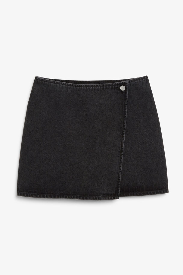 Monki Black Denim Wrap Mini Skirt Black