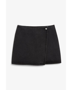 Black Denim Wrap Mini Skirt Black