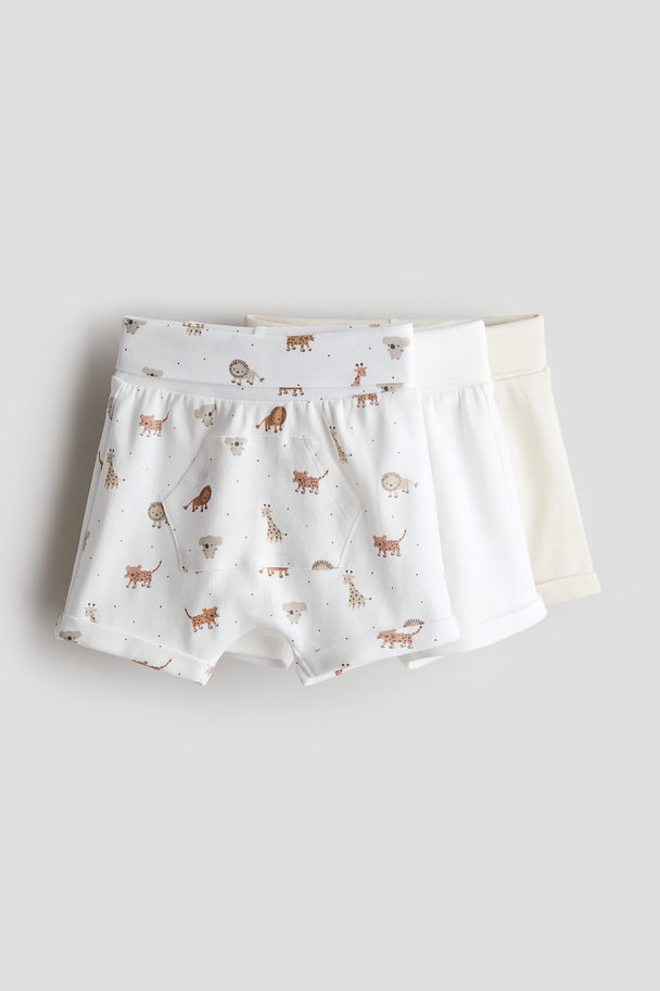 H&M 3-pack Cotton Jersey Shorts White/animals