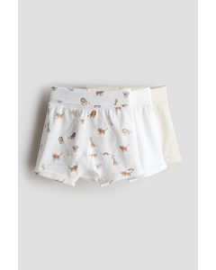 3-pack Cotton Jersey Shorts White/animals