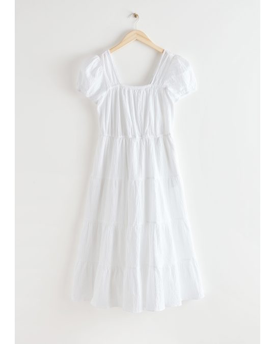 & Other Stories Voluminous Puff Sleeve Midi Dress White