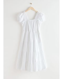 Voluminous Puff Sleeve Midi Dress White