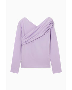 Gathered Off-the-shoulder Asymmetric Top Light Lilac