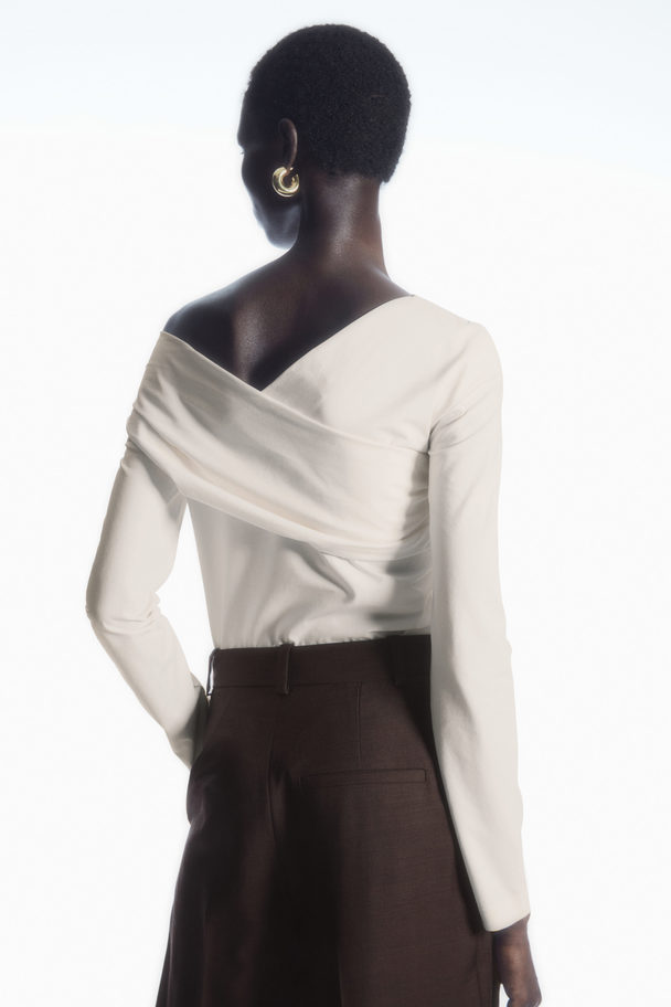 COS Gathered Off-the-shoulder Asymmetric Top Off-white
