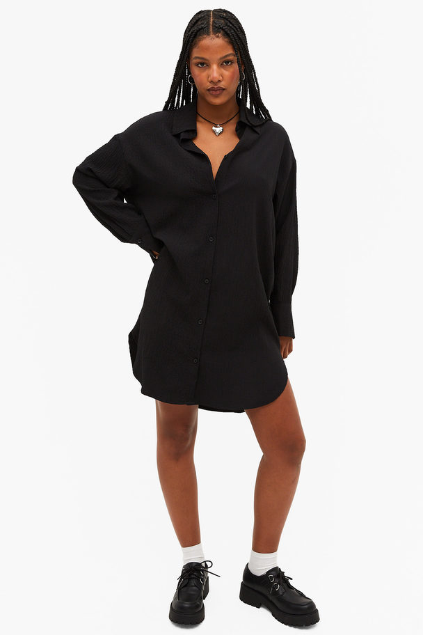 Monki Oversized Button Up Shirt Dress Black