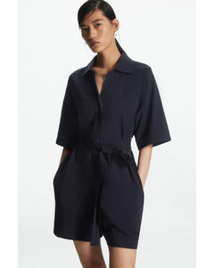 Belted Jersey Playsuit Navy