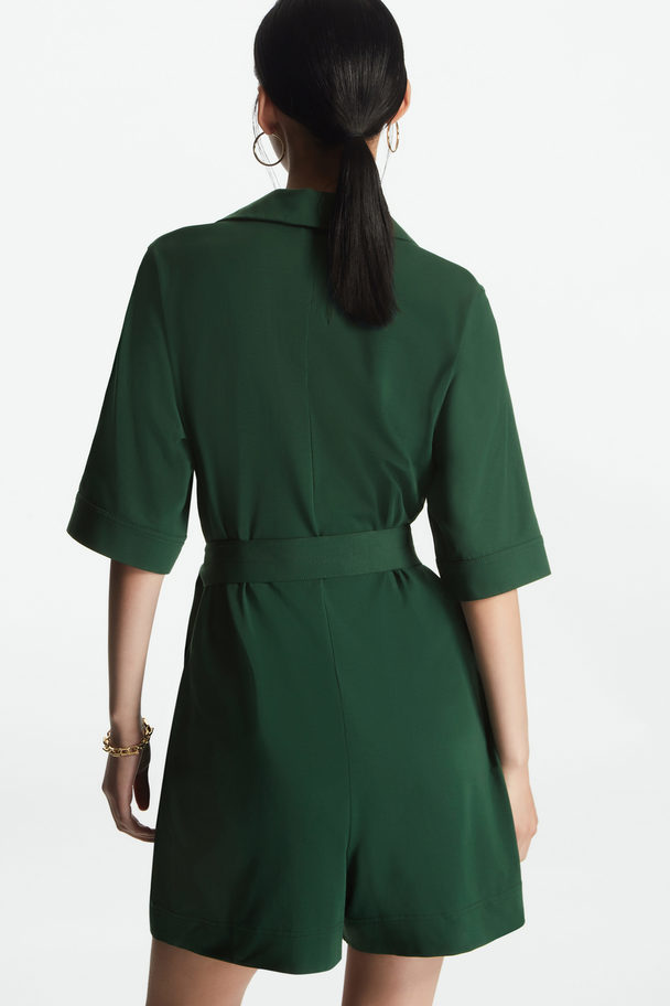 COS Belted Jersey Playsuit Dark Green