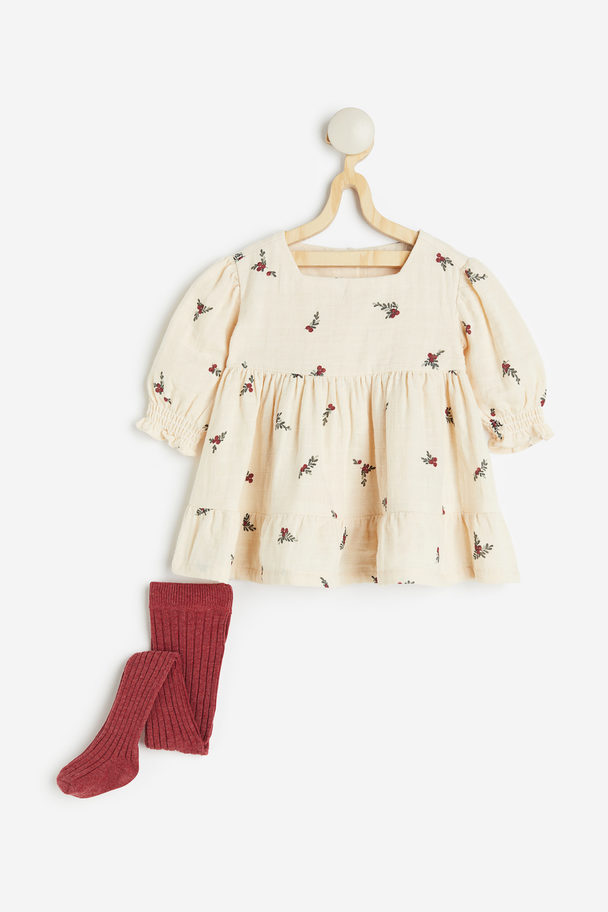 H&M Dress And Tights Cream/patterned