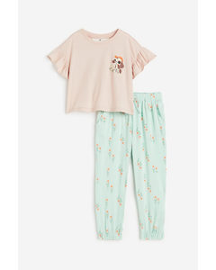2-piece Top And Joggers Set Mint Green/dog